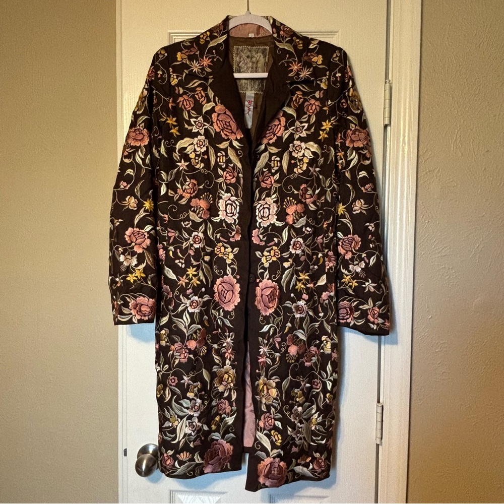 Johnny Was Biya Floral Embroidered Long Coat